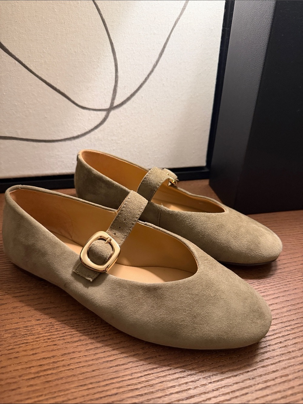 Madewell Suede Flats in Olive with Gold Buckle